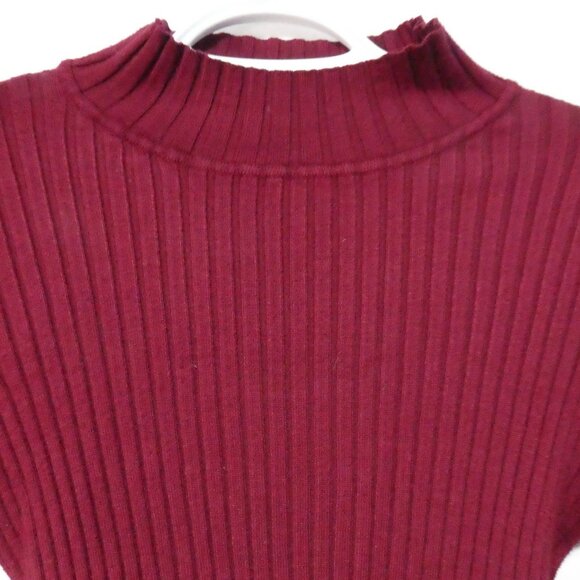 Unbranded | 12 pit to pit | Ribbed Burgundy Long Sleeve Mock Neck Sweater - Picture 4 of 14
